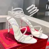 Fashion Designer Style Women's Sandals Sexy Open Toe Ankle Strap High Heels Rose Gold Snake Wrap Rhinestone High Heel Sandals Summer Top Quality Stiletto 35-41