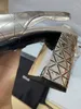 Neueste spiegelsilberne Damen-Sandalen mit hohen Absätzen, Sandalen-Stil, rundes Kopf-Design, Oberteil, Ledersohle, Rahmengröße 34–41