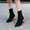 SOPHITINA Mature Style Ankle Boots Woman Sexy Patchwork Zipper Genuine Leather Pointed Toe High Round Heel Short Boots PO789 210513