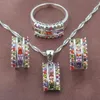 Earrings & Necklace Multicolor Zirconia Silver Color Jewelry Sets Women With Pendant Rings Bracelet Free Gift BoxEarrings