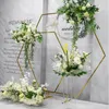 6 pcs Shiny Gold Hexagonal Arch Outdoor Lawn Flower Plinth Iron Frame Wedding Party Background Props Billboard Balloons Backdrop B0701