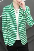 メンズスーツブレザーグリーン格子縞のスーツジャケットメンヴィンテージファッションウェディングビジネス服ストリートウェアフォーマルソーシャルパーティータキシードコートマン