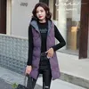 Kadın Yelek Moda Uzun Pamuk Down Yelek Kadınlar Kolsuz Kapşonlu Ceket 2022 Sonbahar Kış Geri Döner Yelken Yelken Slim Fit Parkas Gilet Fem