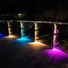 Luci da parete solari Luci da recinzione per esterni Luce per scale solare impermeabile a LED su e giù Illuminazione da patio esterna che cambia colore a 7 colori