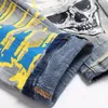 Extensible déchiré Punk hommes Jeans imprimé coton Denim pantalon mode urbain taille moyenne pantalons décontractés pour hommes Vaqueros de hombre