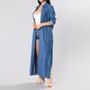 Trenchs de Femmes Femmes 2022 Denim Femmes Casual Automne Manches Longues Solide Revers Poche Plus Taille X-Long Manteau Coupe-VentWomen's