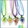 Pendentif Colliers Pendentifs Bijoux À La Main Lampwork Verre Murano Fleur Intérieure Corde Collier De Soie À La Mode Dhrqn