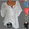 Large Size Loose ShortSleeved Lace Cotton Blouses Summer Tops Sexy Fashion Women Shirt 220611