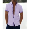 Camicie casual da uomo Camicetta di lino da uomo Manica corta Bottoni larghi Abbinamento colori estivi Comodo cotone e T-shirt da uomo allentata