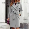 Ryfix Winter Dames Wool Lange jas Elegante massieve revers Blend jas met riem Jacket Vintage Office Lady Slim Fit vrouwelijke overjas T220714
