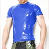 Męskie koszulki męskie faux skórzane solidny kolor elastyczny bar scena scena Slim Wetlook Tops punkowy moda kostium mięśni ciasny T-shi