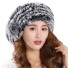 قبعة الفرو الدافئة الشتاء سيدة حقيقية ريكس الأرانب بينيس كاب مصنوعة يدويًا ناعمًا