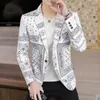 Роскошная вечеринка выпускной пиджак Mens Flowers Design Contrast воротниц ужин Blazer Homme Slim Fit Compet Куртка плюс размером 3XL 220504