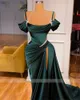 Abendkleider 2022 Dark Green Moroccan Kaftan Muslim Evening dresses high side slit Pleat Satin Mermaid Dubai Formal Prom gowns Long Vestidos