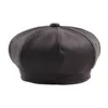 Xdanqinx Autumn Winter Women Hat Pu Imitation Leather Beret Hatts Solid Elegant Fashion Female Bone Snapback Caps for Women J220722