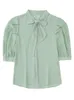 여성용 블라우스 셔츠 2022 여름 여성 활 목장 사무실 숙녀 싱글 가슴 탑 솔리드 짧은 슬리브 빈티지 패션 Szie XS-Lwomen 's