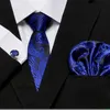 Mens Tie Skinny Blue Palid Silk Classic Jacquard Woven Extra Long Hanky Cufflink Set For Men Formal Wedding Party