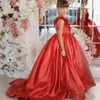 女の子のドレス結婚式のための赤い花の女の子3D花リトルキッズページェントガウン