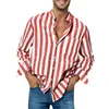 Chemises décontractées pour hommes hommes rayé lin col montant poches à manches longues boutonné Streetwear pour Camisa MasculinaMen's