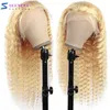 Honey Blonde Wave 613 HD Transparent Frontal Deep Curly Wet and Wavy 13x4 Spets Front Human Hair Wigs205i