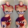 2024 Fashion New Designer Women Sports Dresses Two Piece Skirt Suit Basketball Dress Different Sexy Print Outfits Set