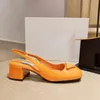 Moda-Nueva sandalia de verano Zapatos de mujer Sandalias de diseñador Tacones altos Top Cuero de lujo Tacón bajo Señoras Trabajo Fiesta de bodas Negro Naranja 231115