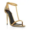 Summer Luxury Brands Sandals Shoes High Heels Party Wedding Dress Gold Chain Lin Padlock Pointy Naked Lady Gladiator Sandalias Nude Black EU35-43