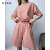 WYWM Estate Maniche Corte Set Casual Allentato Due Pezzi di Cotone T Camicette A Vita Alta Pantaloncini Femminili Solido Harajuku Tuta 220613