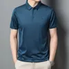 Polo de Golf à manches courtes pour homme, estival et fin, en soie de mûrier, de luxe, couleur unie, Business