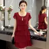 Koreansk mode Elegant Chiffon Woman Dress Plus Size 5XL Slim Summer Women S ruffles Tiered Es Vestidos Casual 220613