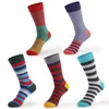 Men's Socks 5 Pairs High Quality Breathable Men Dress Fashion Colorful Funny Stripe Grid Cotton Large Size EU41-48