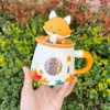 Starbucks water cup autumn maple leaf cute fox shape bronze ceramic mug with cover large capacity coffee water cup