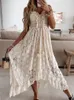 Boho Dress Women Summer Maxi Dress Lady Off Shoulder Holiday Lace V Neck Spaghetti Strap Sundress White Dress Vestidos De Mujer 220527