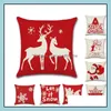 Taie d'oreiller Literie Fournitures Textiles De Maison Jardin Marier Noël Toile 45X45Cm Elk Imprimé Paquet Individuel Chr Dh1Tr