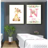 Peinture Mur Art Photos Pour Bébé Fille Chambre Décor Nordique Affiche Nom Personnalisé Affiches Et Gravures Fleurs Éléphant Pépinière Toile 220623