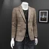 2023 spring new tops youth men's plaid suit business casual slim one-piece long-sleeved solid color non-iron coat s-5XL