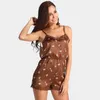 Kvinnors jumpsuits rompers kvinnor sommar cool faux siden spaghetti rem brun sexig rygglös kort tjej kaffe playsuitswomen's