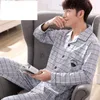 100% Pijama for men 2 조각 라운지 잠자기 파자마 격자 무늬 봄 침대 홈 옷 남자 pjs 순수면 잠옷 세트 220720