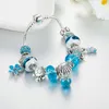 Charm Bracelets Enamel Starfish Charms & Bangles Fine Silver Color Blue Crystal Murano Beads Bracelet For Women B16194Charm
