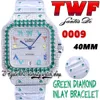 TWF TW0009 일본 미요타 자동 남성 시계 녹색 다이아몬드 베젤 완전 아이스 아웃 다이아몬드 다이얼 아라비아 아라비아 마커 강철 팔찌 슈퍼 에디션 영원 시계