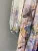 Avrupa Lüks Elbise Tasarımcının En Son Tasarım Renkli Çiçek Petal Dantel V Yaka Uzun Kol Kısa Elbise247x