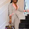 Pantalon de deux pièces pour femmes Office Lady Tenues Femmes Turn Down Col Houndstooth Imprimer Manches longues Corset Blazer Manteau Set Casual PiecesW