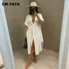 CMYAYA Women Solid Button Up Elegant Blouse and Shirt Style Dress 2205161244634