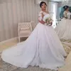 Plus Size 2022 Vestido de Noiva V Pescoço Lace Appliqued Beach Ao Ar Livre Vestidos De Noiva de Manga Longa Vestidos De Casamento Vestidos de Novia