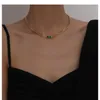 Chains Fashion Emerald Zircon Double Chain Necklace Bracelet Earrings Stainless Steel Plated Gold Jewelry Gifts For WomenChains