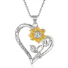 Heart Sunflower Pendant Necklace Romantic Love Sun Flower Charm Chain Jewelry For Lady Accessories