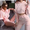 Женские две штуки брюки 2022autumn Simple Girls Women Crop Top Hoodies Sportswear Sours Thuren Дамы наборы