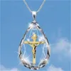 Popular Religious Crystal Cross Jesus Necklace Paradise Ladder Pendant European and American Fashion Diamond-Studded Necklace
