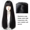 Zwart Long Roight Hair Synthetische Wig Vrouw Anime Bangs Party Cosplay Lolita 220622