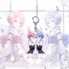 Japanese Anime Re:Life In A Different World From Zero Keychain Rem Ram Cartoon Figures Acrylic Keyring Toys Bag Pendant Ornament Y220413